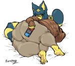  5_fingers animal_crossing ankha_(animal_crossing) anthro big_breasts big_butt breasts butt clothed clothing eyewear feet female fingers furrchan glasses hi_res huge_breasts huge_butt huge_thighs looking_at_viewer lying nintendo nintendo_switch nipple_outline on_side pawpads solo sweater thick_thighs topwear video_games wide_hips 