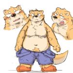  1:1 2021 anthro belly blush bottomwear brown_body brown_fur clothing fur kemono kota&acute; lutrine male mammal mustelid navel overweight overweight_anthro overweight_male shorts simple_background sketch solo white_background 