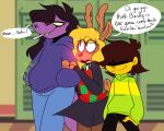  5:4 after_vore anthro blush clothed clothing deltarune dialogue digestion digestion_noises female group human kris_(deltarune) male mammal noelle_holiday oral_vore sketchyvorist speech_bubble susie_(deltarune) video_games vore 