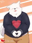  &lt;3 2020 3:4 anthro bottomwear canid canine canis clothing domestic_dog eyes_closed fur hi_res humanoid_hands kemono kisort male mammal overweight overweight_anthro overweight_male pants shirt solo topwear white_body white_fur 