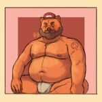  1:1 2021 anthro beard belly blush brown_body brown_fur bulge clothing facial_hair fur hat headgear headwear hi_res liursinho male mammal moobs navel nipples overweight overweight_anthro overweight_male sitting solo underwear ursid 