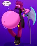  4:5 abdominal_bulge absurd_res air_inflation anthro day-tripper-guy deltarune dialogue female hi_res inflation looking_at_viewer solo speech_bubble susie_(deltarune) talking_to_viewer video_games 