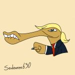  1:1 black_tie_(suit) blonde_hair blue_eyes claws clothing donald_trump fin fish gesture hair hi_res male marine pointing politics seabreeze629 suit syngnathiform trumpetfish 