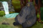  anthro belly brother_bear chubby_cheeks chubby_male disney grass hi_res male mammal overweight overweight_anthro overweight_male paws plant pumex sitting solo tree tug_(brother_bear) ursid waterfall 