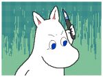  4:3 animated blue_eyes emanata eyebrows eyes_closed floral_background holding_object keke_(artist) low_res mammal moomin moomintroll pink_inner_ear short_playtime simple_background solo the_moomins white_background white_body white_ears 