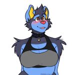  &lt;3 &lt;3_eyes 1:1 alpha_channel anthro bell bell_collar black_clothing blue_body blue_fur blue_hair blush bra brown_eyes chubby_female clothing collar felid feline female fur grey_clothing hair hi_res keyhole_clothing looking_away luxio mammal multicolored_body multicolored_fur nintendo pinup pok&eacute;mon pok&eacute;mon_(species) pok&eacute;morph pose princeluxio pup_(princeluxio) slightly_chubby smile solo sports_bra sportswear tight_clothing tongue tongue_out underwear video_games 