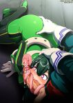 1boy 1girl all_fours artist_name ass ass_grab asui_tsuyu blue_eyes blush boku_no_hero_academia boots breasts cheek_squash clothed_sex commentary cum cum_on_hair cum_on_penis english_commentary eyebrows_visible_through_hair eyelashes facial facing_viewer fellatio full_body gloves goggles goggles_on_head green_footwear green_hair green_legwear green_leotard hair_between_eyes hand_on_ass heart heart-shaped_pupils hetero large_penis leotard licking licking_penis long_hair long_tongue looking_to_the_side medium_breasts midoriya_izuku neocoill oral patreon_username penis petting skin_tight solo_focus straight_hair symbol-shaped_pupils testicles thigh_boots thighhighs tongue tonguejob veins veiny_penis watermark web_address white_gloves 