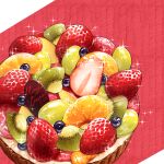  apple apple_slice blueberry cream dessert food food_focus fruit fruit_tart grapes kiwi_slice kiwifruit nagare750 no_humans orange orange_slice original pastry simple_background sparkle strawberry tart_(food) 