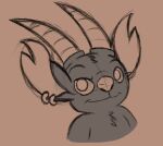  2021 alien black_and_tan bust_portrait chest_tuft digital_drawing_(artwork) digital_media_(artwork) disney ear_piercing ear_ring experiment_(lilo_and_stitch) fan_character fur grey_body grey_fur head_tuft horn lilo_and_stitch looking_at_viewer notched_ear piercing portrait simple_background sketch smile solo tan_background tsuki_akurei tuft wierdzach 