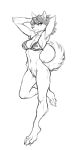  2021 anthro bottomless bra canid canine canis claws clothed clothing domestic_dog female genitals guoh hands_behind_head hi_res korean_jindo landlord_(wick) mammal monochrome pussy sketch solo spitz toe_claws underwear 
