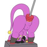  1:1 abdominal_bulge alien alien_humanoid animal_genitalia animated bananaramasama black_hair cloaca cloacal cloacal_penetration female fucking_machine genitals hair hi_res humanoid machine penetration pink_body restrained short_playtime solo 