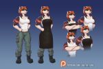  anthro apron badger bartender boots breasts clothed clothing female footwear green_eyes hands_on_hips law_of_love mammal mira_(law_of_love) muscular muscular_anthro muscular_female mustelid musteline patreon reaper3d smile solo text url 