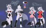  abluedeer anthro black_and_white_fur black_body black_fur black_nose bottomwear bra breasts butt canid canine clothed clothing female fluffy fluffy_tail fox front_view fur hair holly_(abluedeer) legwear long_hair mammal model_sheet panties pants pawpads purple_eyes rear_view shirt skimpy skirt slim smile solo strapless_bra strapless_clothing strapless_underwear thigh_highs topwear underwear white_body white_fur white_hair 