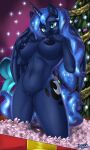  absurd_res anthro areola breasts brushstroke christmas christmas_tree cutie_mark equid eyebrows eyelashes female fingers friendship_is_magic genitals hand_on_breast hasbro hi_res holidays horn mammal my_little_pony nipples plant princess_luna_(mlp) pussy solo tree winged_unicorn wings 