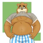  1:1 2021 anthro blush brown_body brown_fur clothing eyewear fur glasses hi_res humanoid_hands kemono male mammal overweight overweight_anthro overweight_male shirt solo tokyo_afterschool_summoners topwear underwear ursid video_games volos yaki_atsuage 