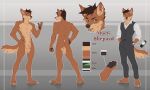 absurd_res anthro balls brown_body brown_fur brown_hair canid canine canis clothed clothing fur genitals green_eyes hair headshot hi_res huge_filesize looking_at_viewer male mammal marty_shepard model_sheet nude pallete paws penis radiant_scar solo suit_pants topwear vest wolf 