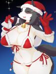  &lt;3 3:4 anthro big_breasts breasts canid canine canis christmas christmas_clothing christmas_headwear clothing collar cowbell female hat headgear headwear hi_res holidays kemono mammal panties pubes santa_hat side-tie_panties solo takeshi_kemo underwear wide_hips wolf 