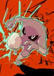  absurdres black_sclera claws colored_sclera commentary_request energy full_body gen_1_pokemon highres hitmonlee incoming_attack looking_at_viewer oriyuu pokemon pokemon_(creature) solo white_eyes 