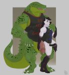 abs absurd_res alligator alligatorid anthro balls belly bodily_fluids caesartt canid canine canis crocodile crocodilian crocodylid duo genital_fluids genitals hi_res humanoid_genitalia humanoid_penis male male/male mammal muscular penis precum reptile scalie size_difference wolf wulfiewilk 