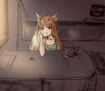  animal_humanoid beverage brown_hair canid canid_humanoid canine canine_humanoid canis clothed clothing erroten female hair hi_res holo humanoid long_hair mammal mammal_humanoid red_eyes russian sketch solo spice_and_wolf tea train vehicle wolf_humanoid 