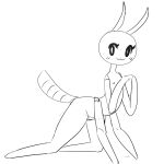  1:1 :3 anthro arthropod arthropod_abdomen blush darky female flat_chested hands_together insect kneeling leaning leaning_forward looking_at_viewer monochrome multi_arm multi_limb nipples non-mammal_nipples nude pose sketch smile solo stickbug 