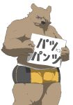  2014 anthro brown_body brown_fur bulge clothing fur humanoid_hands japanese_text kemono kuriusagi male mammal simple_background solo text underwear ursid white_background 