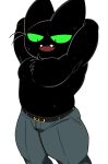  anthro armpit_hair armpit_tuft black_body black_fur bodily_fluids body_hair cartoon_network domestic_cat felid feline felis fur green_eyes hands_behind_head hi_res male mammal mao_mao:_heroes_of_pure_heart nemhippie sheriff_mao_mao_mao solo sweat thick_thighs 