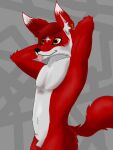  3:4 abstract_background anthro canid canine compression_artifacts featureless_crotch fox frexy fur hi_res kolpom male mammal orange_eyes red_body red_fur solo tongue tongue_out 