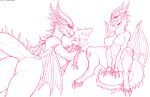  ambiguous_gender anthro armor back_spikes big_breasts big_butt breasts butt claws doubleclawed dragon duo fangs female female/ambiguous hi_res horn humanoid spikes spikes_(anatomy) spread_legs spreading wide_hips wings 