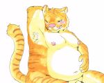  2013 anthro belly blush clothing cute_fangs felid genitals humanoid_hands kemono kuriusagi male mammal moobs navel nipples overweight overweight_anthro overweight_male pantherine penis pink_nose sitting solo tiger underwear 