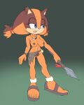  absurd_res anthro badger big_breasts blue_eyes bottomwear breasts brown_nipples clothed clothing female fours_(artist) fur hi_res loincloth mammal melee_weapon mustelid musteline nipples orange_body orange_fur polearm pubes solo sonic_boom sonic_the_hedgehog_(series) spear sticks_the_jungle_badger topless tribal weapon 