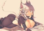  aliasing animal_ears bicolored_eyes bikini_top blonde_hair boots braids breasts cleavage dark_skin elbow_gloves gloves long_hair original scarf tail yuzuki_gao 