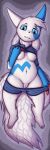  007delta bite biting_lip blue_eyes breasts clothed clothing dakimakura_style female feral fur genitals hi_res nintendo pants_around_legs pants_down partially_clothed pok&eacute;mon pok&eacute;mon_(species) pussy solo striped_body stripes video_games white_body white_fur zangoose zaria_the_zangoose 