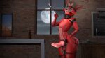  16:9 3d_(artwork) animatronic anthro apartment aviator_glasses balls canid canine cigarette cigarette_holder clothing digital_media_(artwork) erection eyewear fedora five_nights_at_freddy&#039;s fox foxy_(fnaf) genitals glasses hat headgear headwear looking_at_viewer machine male mammal moon nipples nude open_mouth penis pose robot solo video_games widescreen window 