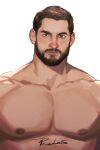  1boy bara beard close-up completely_nude expressionless face facial_hair looking_at_viewer male_focus muscular muscular_male nipples nude original pectoral_focus pectorals portrait powerlesssong realistic short_hair solo white_background 