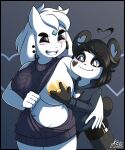  &lt;3 2020 absurd_res anthro big_breasts black_hair blush bovid breast_grab breasts caprine clothed clothing digital_media_(artwork) duo ear_piercing ear_ring eyes_closed fan_character female female/female fur giant_panda goat hair hand_on_breast hi_res horn ken_ashcorp kenny_(kenashcorp) mammal meme meme_clothing nipples one_breast_out piercing simple_background size_difference smile sruto sweater topwear ursid virgin_killer_sweater white_body white_fur yellow_nipples 
