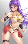  belt breasts clyde_s collar collarbone earrings fate/grand_order fate_(series) highres jewelry large_breasts long_hair midriff navel purple_hair saint_martha studded_belt studded_collar studded_thigh_strap thigh_strap thong wristband 