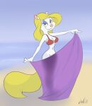  animaniacs anthro beach bikini clothing female hair hi_res mammal minerva_mink mink mustelid musteline seaside smile solo swimwear vinfox warner_brothers 