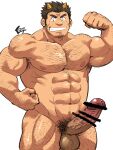  1boy abs arm_hair bara biceps black_hair bulge chest_hair completely_nude cowboy_shot erection facial_hair flexing hairy highres horns kirupi leg_hair looking_at_viewer male_focus male_pubic_hair muscular muscular_male navel navel_hair nipples nude oni_horns oniwaka_(tokyo_houkago_summoners) pectorals penis pose pubic_hair scar_on_forehead short_hair sideburns solo stubble testicles thick_eyebrows thick_thighs thighs tokyo_houkago_summoners uncensored veins veiny_penis 