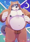  2020 anthro bara-diction belly canid canine canis domestic_dog fur hi_res humanoid_hands male mammal moobs moon navel nipples onesie overweight overweight_anthro overweight_male solo white_body white_fur 