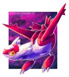  claws cosmic_background dragon female finger_claws flying latias legendary_pok&eacute;mon looking_at_viewer nintendo pok&eacute;mon pok&eacute;mon_(species) pose red_body shaded simple_background smile solo space splatterparrot star text url video_games white_body white_claws yellow_eyes 