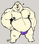  &lt;3 2019 anthro belly blush bodily_fluids bulge clothing drooling fur hi_res male mammal moobs musclegut nipples overweight overweight_anthro overweight_male polar_bear pure_command saliva simple_background solo tongue tongue_out underwear ursid ursine white_body white_fur 