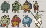  2019 anthro armor balls belly blue_body bottomwear bulge clothing domestic_pig english_text flaccid genitals green_body group headgear helmet hi_res human humanoid humanoid_genitalia humanoid_hands humanoid_penis hybrid loincloth male mammal moobs nipples orc orc_humanoid overweight overweight_male penis polar_bear pure_command red_body simple_background suid suina sus_(pig) text ursid ursine weapon white_body 