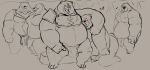  2019 absurd_res anthro balls blush bottomwear bulge butt clothing eyes_closed genitals group hi_res loincloth male male/male mammal moobs musclegut nipples outside overweight overweight_male penis pure_command sitting sketch ursid 
