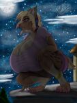  3:4 anklet anthro beauty_mark big_breasts breasts cleavage clothed clothing cloud felid female hair huge_breasts jewelry leonkatlovre machairodontine mammal moon night sky solo star 