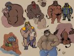  2020 anal anthro balls beard blush bottomwear brown_body bulge butt clothed clothing domestic_pig erection facial_hair genitals group hi_res kissing loincloth male male/male mammal musclegut oral overweight overweight_male pants penis pure_command suid suina sus_(pig) wild_boar 