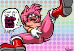  accessory amy_rose anthro big_breasts blush bodily_fluids boots breasts clothing dialogue dotted_background eulipotyphlan female footwear genital_fluids genitals gloves green_eyes hair hair_accessory hairband handwear hedgehog hi_res looking_at_viewer mammal nude pattern_background pink_body pink_hair presenting presenting_pussy protagon pussy pussy_juice simple_background solo sonic_the_hedgehog_(series) speech_bubble spread_legs spread_pussy spreading 