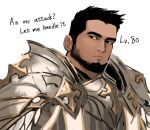  1boy bara beard black_hair expressionless face facial_hair gameplay_mechanics highres jang_ju_hyeon looking_to_the_side male_focus original portrait short_hair sketch solo thick_eyebrows upper_body white_background 