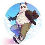  1:1 2020 anthro belly black_body black_fur black_nose bottomwear clothing endcoon fur giant_panda humanoid_hands male mammal overweight overweight_anthro overweight_male pants shirt solo topwear ursid white_body white_fur 