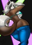  akita anthro big_breasts big_butt bikini bikini_top bottomwear breasts brown_body brown_fur butt canid canine canis clothed clothing commando dancing denim denim_clothing domestic_dog elnora_magner female fur green_eyes hair hi_res jeans looking_at_viewer looking_back mammal nightclub pants pants_down partially_clothed shonuff solo spitz spotlight swimwear white_body white_fur white_hair wide_hips 